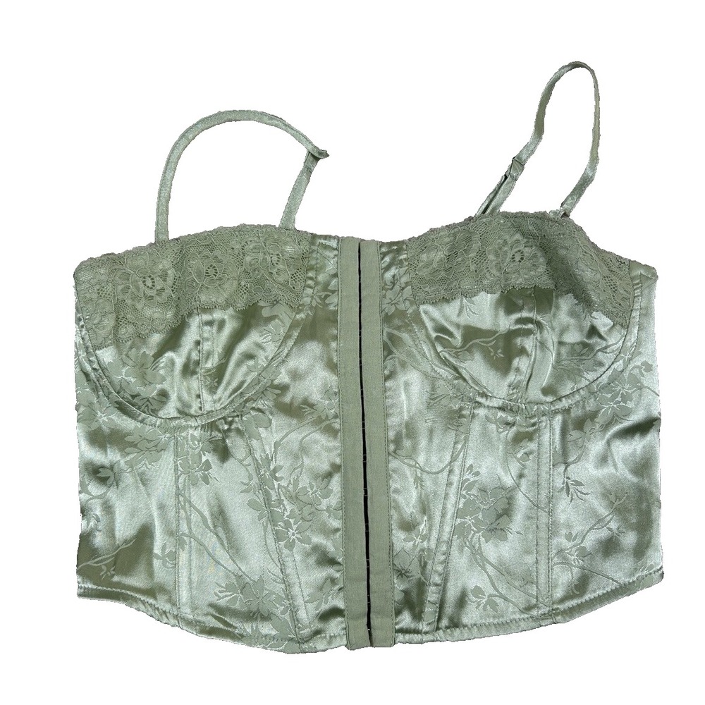 LA Hearts Floral Jacquard Corset Top S Sage Green Lace Trim Bustier Fairycore